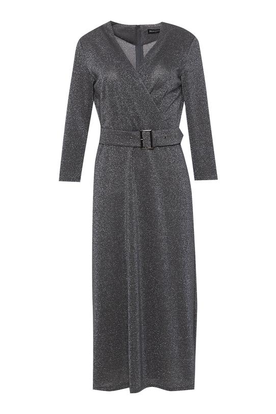 Wyjściowa srebrzystoszara sukienka z kopertowym dekoltem - 1