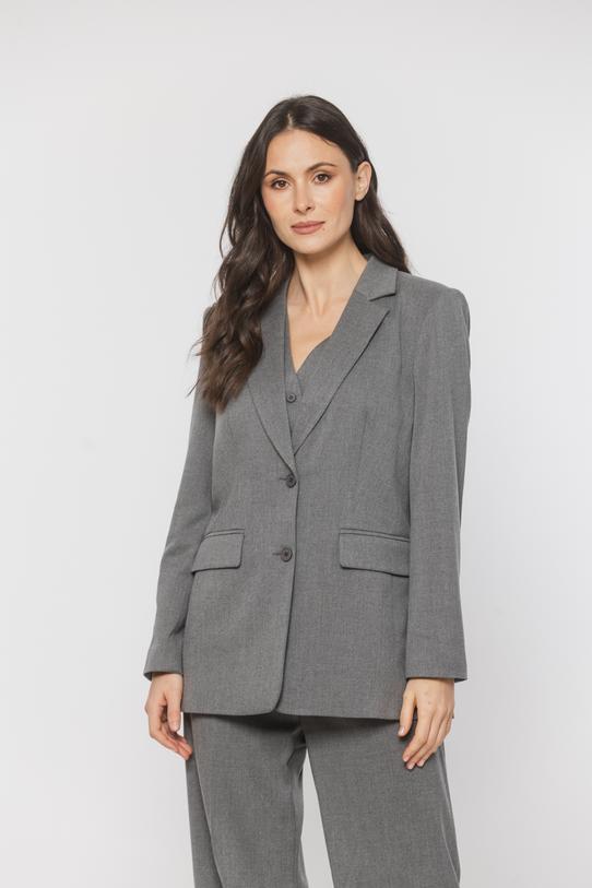 Szary żakiet o luźnym fasonie zapinany na guziki - 4