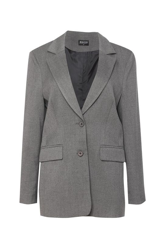 Szary żakiet o luźnym fasonie zapinany na guziki - 1