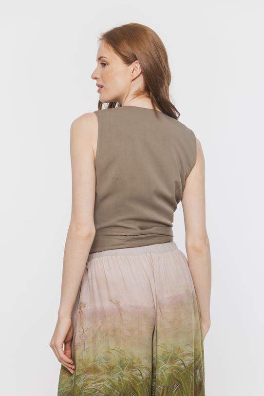 Zakładana bluzka khaki z wiązaniem w talii - 3