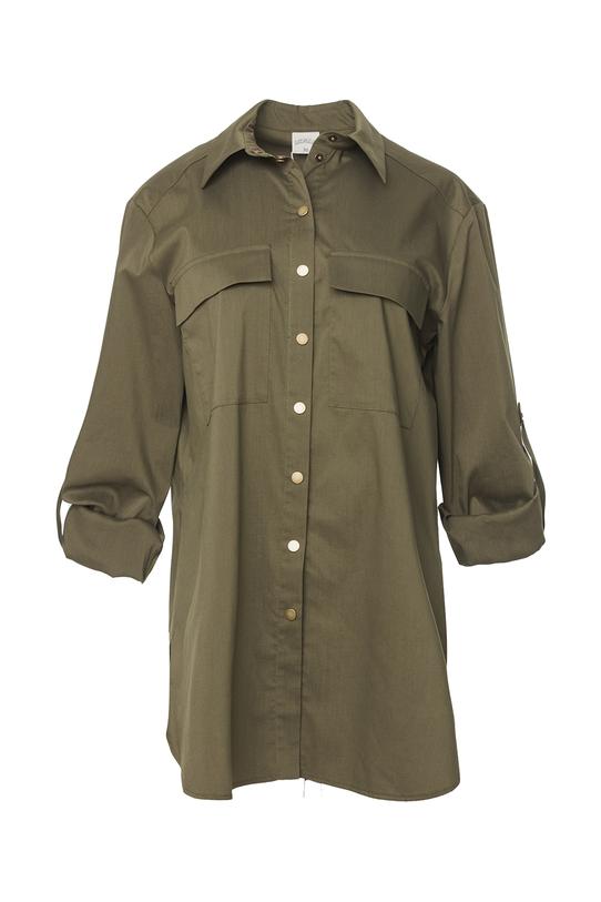 Zielona koszula w stylu militarnym z wywijanym rękawem - 1