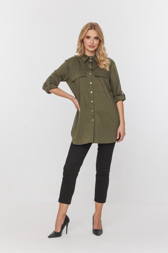 Wizualizacja Zielona koszula w stylu militarnym z wywijanym rękawem