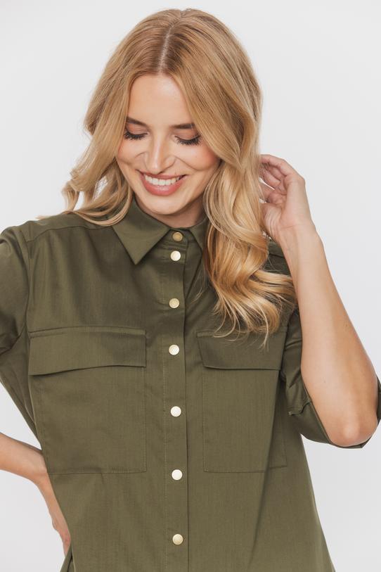 Zielona koszula w stylu militarnym z wywijanym rękawem - 4