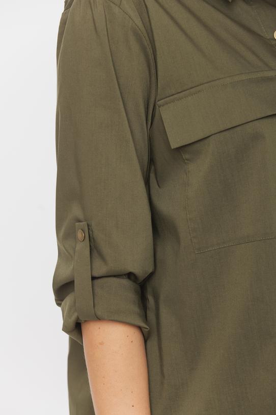 Zielona koszula w stylu militarnym z wywijanym rękawem - 5