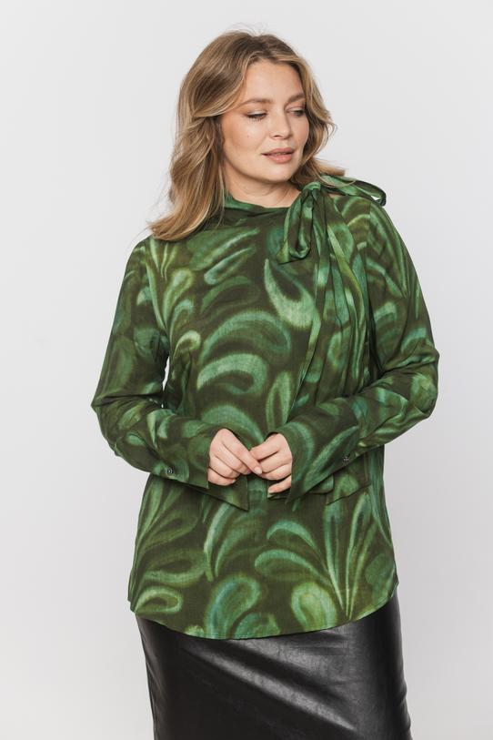 Zielona wzorzysta bluzka z eleganckim wiązaniem - 2