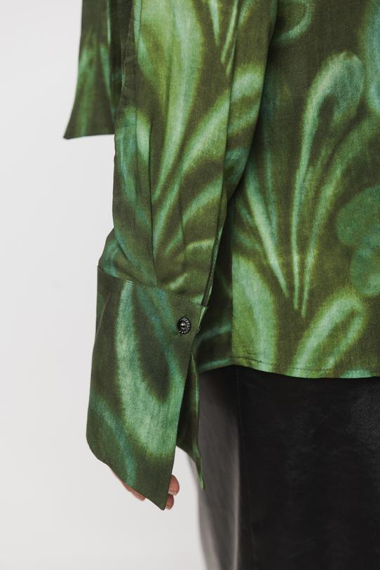 Zielona wzorzysta bluzka z eleganckim wiązaniem - 6