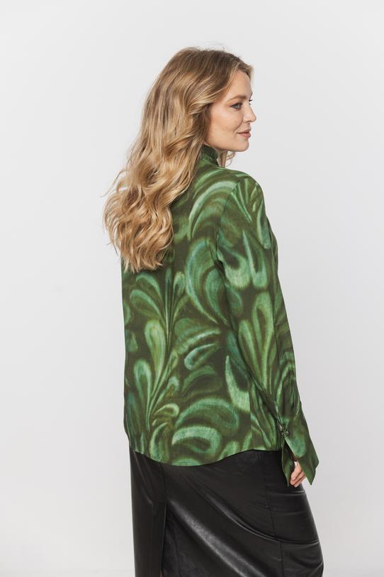 Zielona wzorzysta bluzka z eleganckim wiązaniem - 4