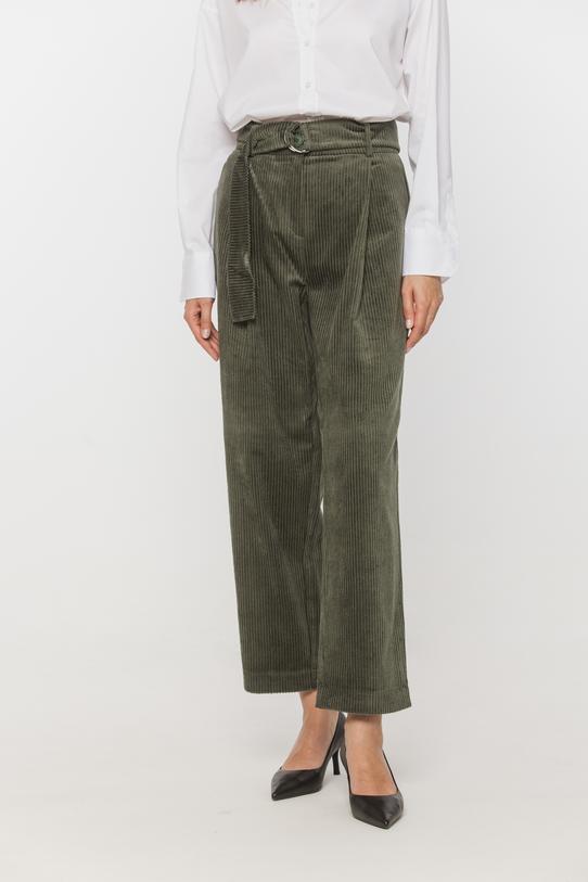 Zielone sztruksowe spodnie z paskiem i kieszeniami - 2