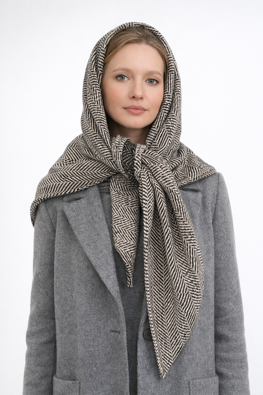 Zimowa trójkątna chusta w jodełkę - 1