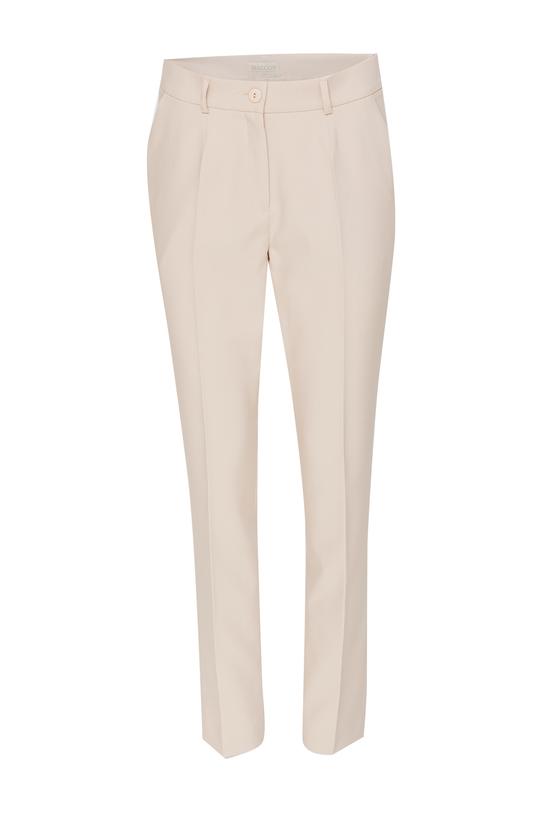 Zwężane beżowe spodnie w kant o klasycznym fasonie - 1