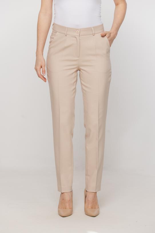 Zwężane beżowe spodnie w kant o klasycznym fasonie - 2