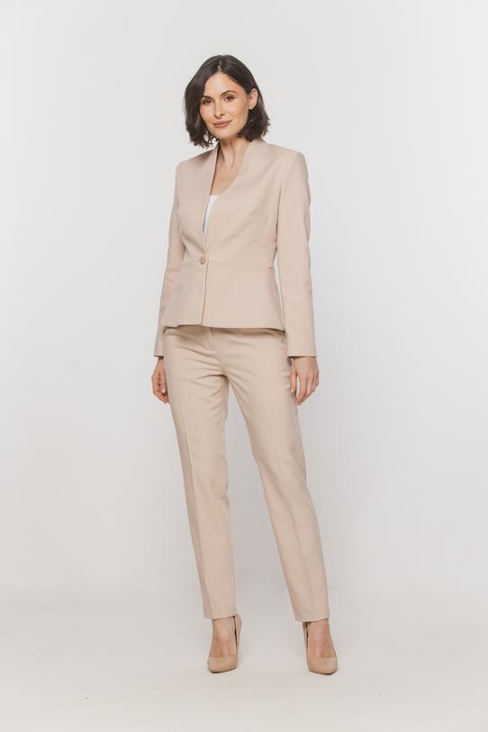 Wizualizacja Zwężane beżowe spodnie w kant o klasycznym fasonie