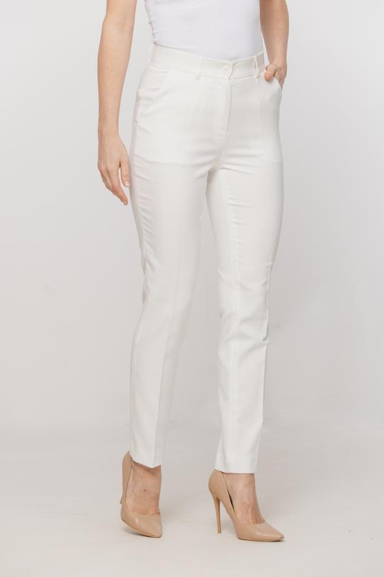 Zwężane jasne spodnie w kant o klasycznym fasonie - 2