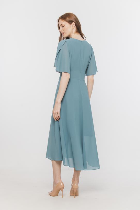 Zwiewna asymetryczna sukienka midi w kolorze morskim - 3