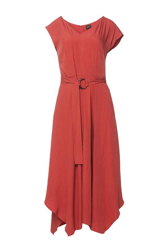 Zwiewna ceglana sukienka z paskiem - 1