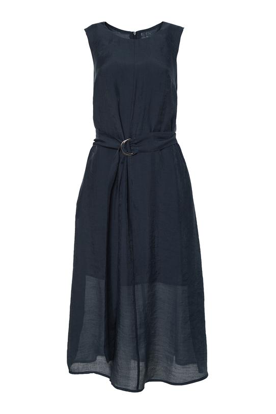 Zwiewna granatowa sukienka z długim stylowym paskiem - 1