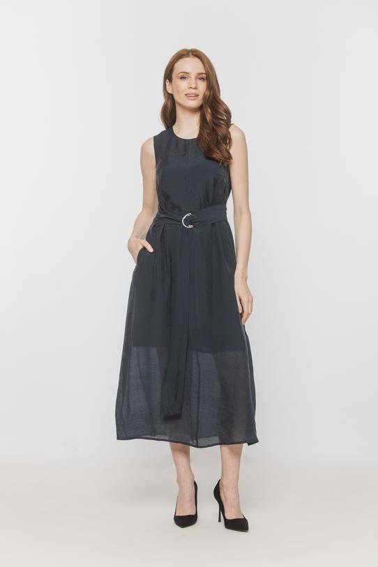 Wizualizacja Zwiewna granatowa sukienka z długim stylowym paskiem