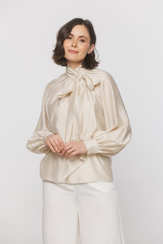 Zwiewna kremowa koszula z bufiastym rękawem - 2