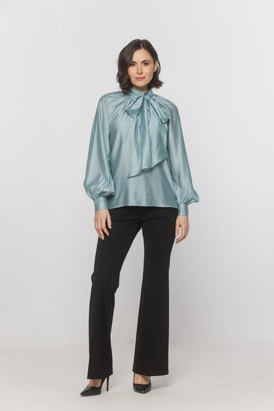 Wizualizacja Zwiewna miętowa koszula z bufiastym rękawem