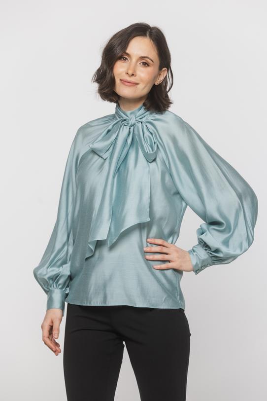 Zwiewna miętowa koszula z bufiastym rękawem - 2