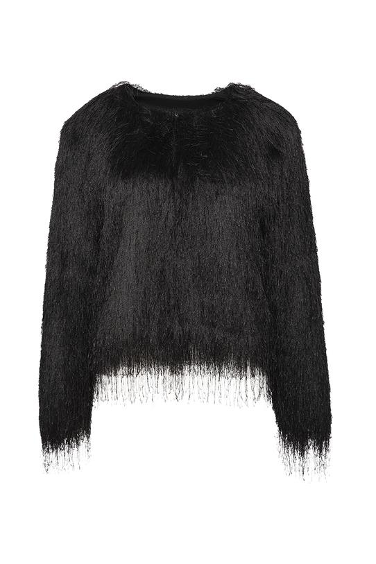 Zwiewna narzutka z efektownymi frędzlami w kolorze czarnym - 1