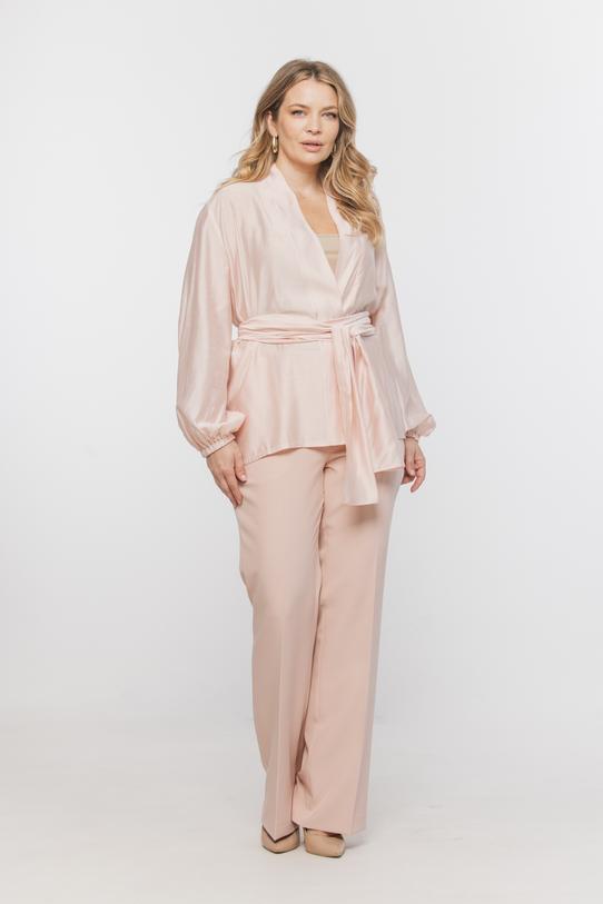 Wizualizacja Zwiewna pastelowa narzutka z tencelu z bufiastym rękawem