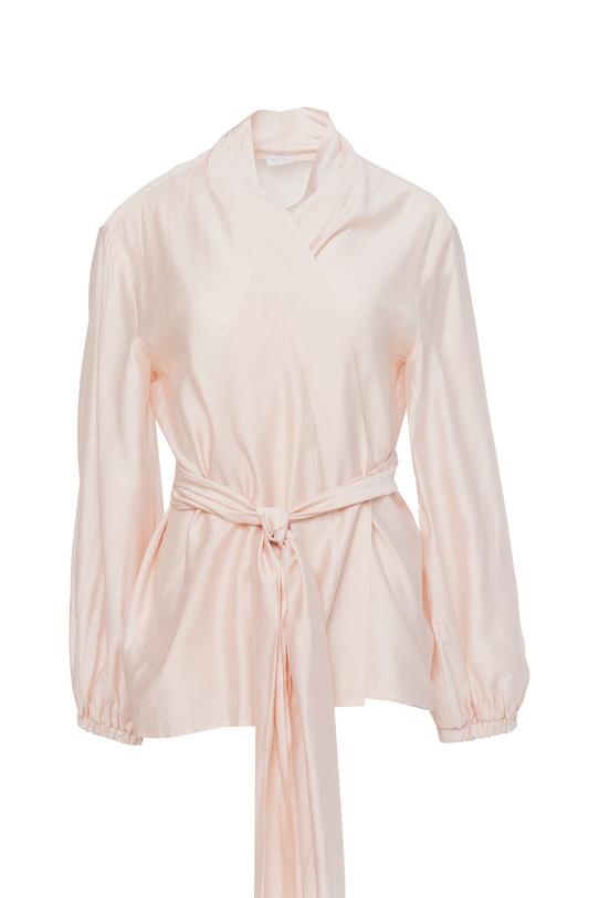 Zwiewna pastelowa narzutka z tencelu z bufiastym rękawem - 1