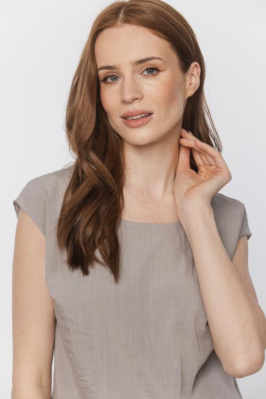 Zwiewna prosta bluzka w kolorze greige - 4