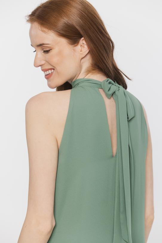 Zwiewna szałwiowa dwuwarstwowa sukienka ze stójką - 4