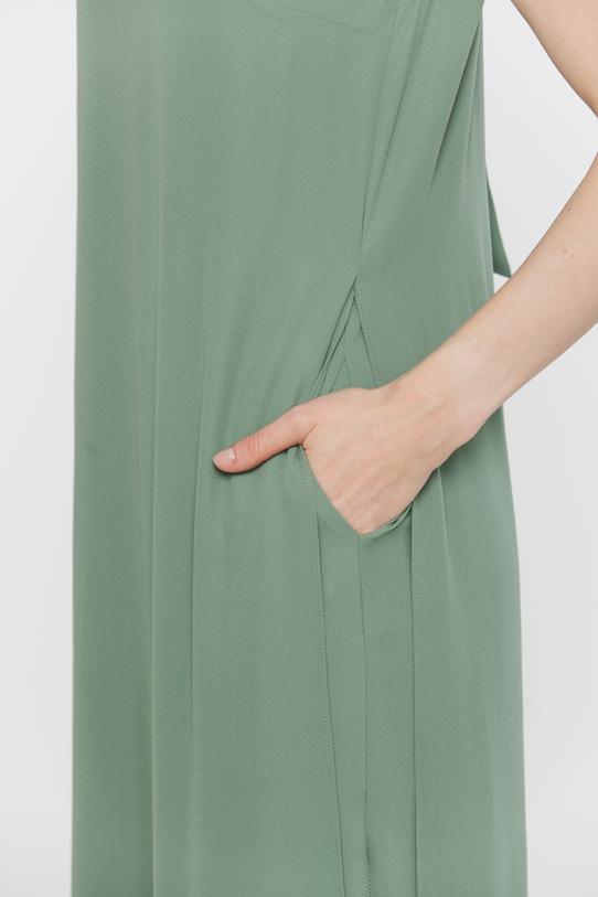 Zwiewna szałwiowa dwuwarstwowa sukienka ze stójką - 5