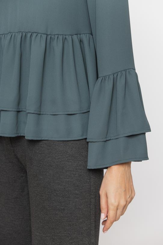 Zwiewna zielona bluzka szyfonowa z ozdobnymi falbanami - 5