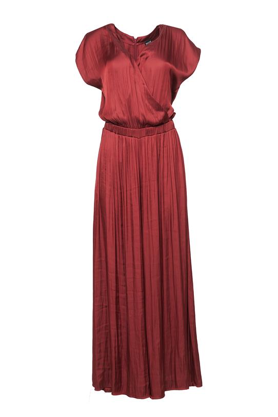 Zwiewny bordowy kombinezon z elastyczną talią i kopertowym dekoltem - 1