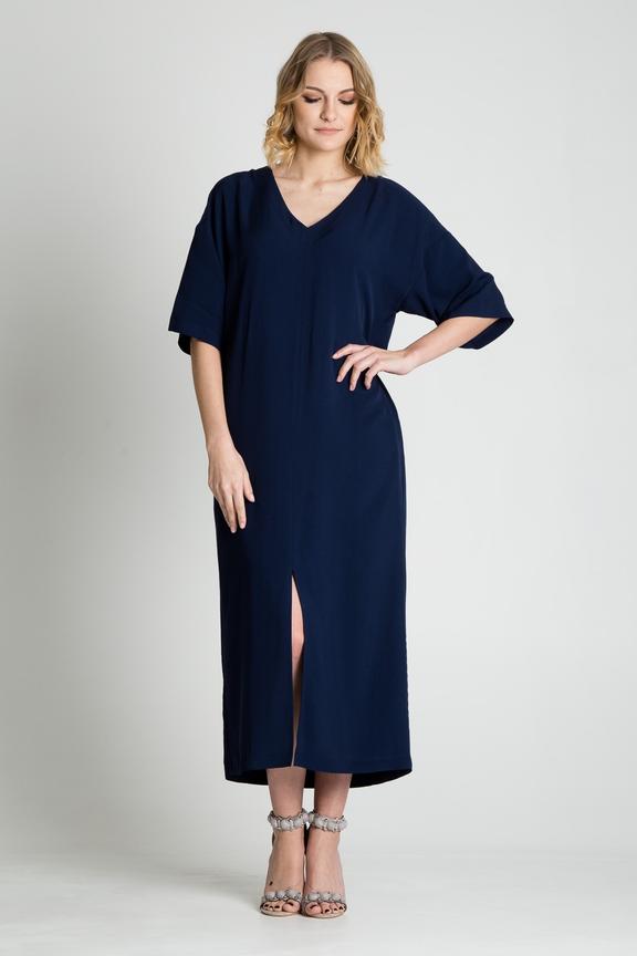 Granatowa sukienka maxi z rozcięciem