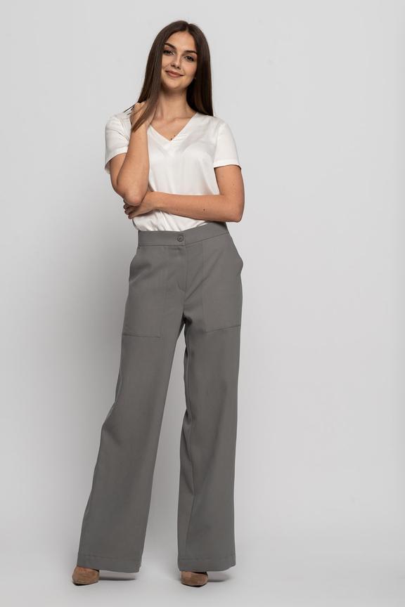 Szare szerokie spodnie z kieszeniami