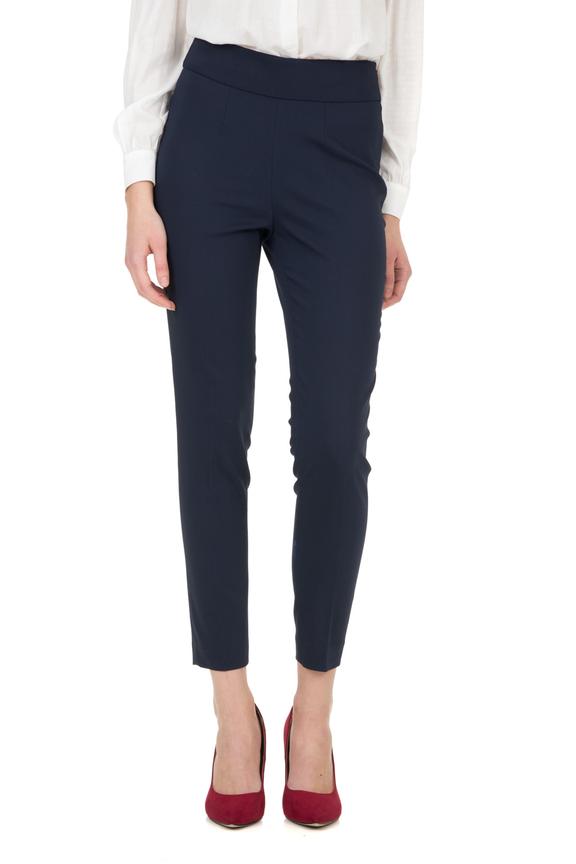 Dopsowane granatowe spodnie z wysokim stanem