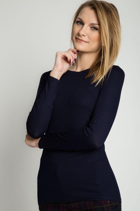 Klasyczna granatowa bluzka z długimi rękawami