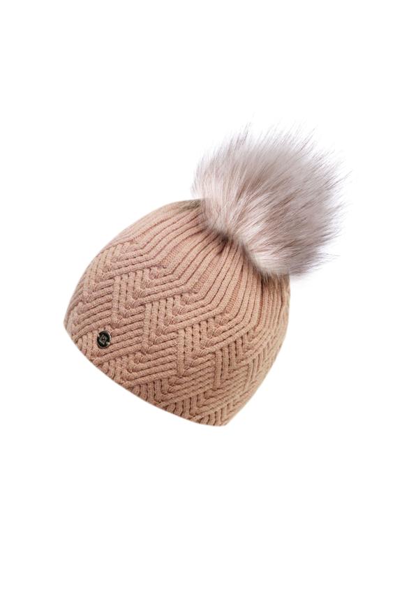 Salmon women's cap with pom-pom