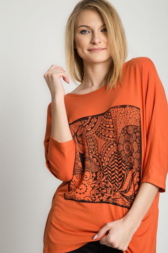 Luźna pomarańczowa bluzka z półokrągłym dekoltem