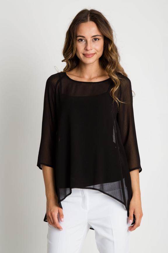 Szyfonowa czarna bluzka z krótkim rękawem