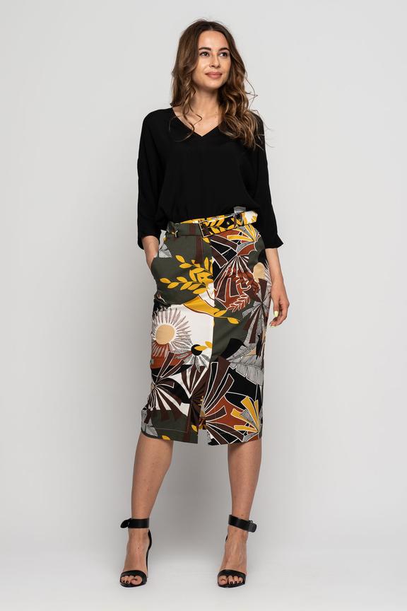 Ołówkowa wzorzysta spódnica z klamrą