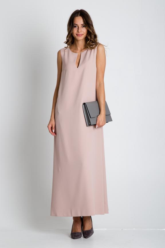 Beżowa sukienka maxi bez rękawów