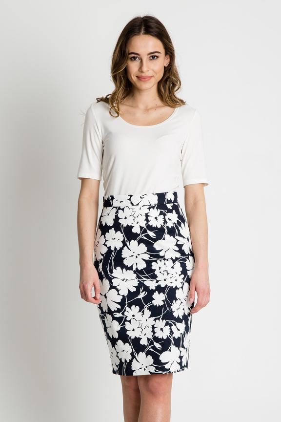 Biało-granatowa spódnica ołówkowa