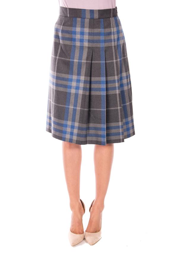 Grey pleated plaid skirt