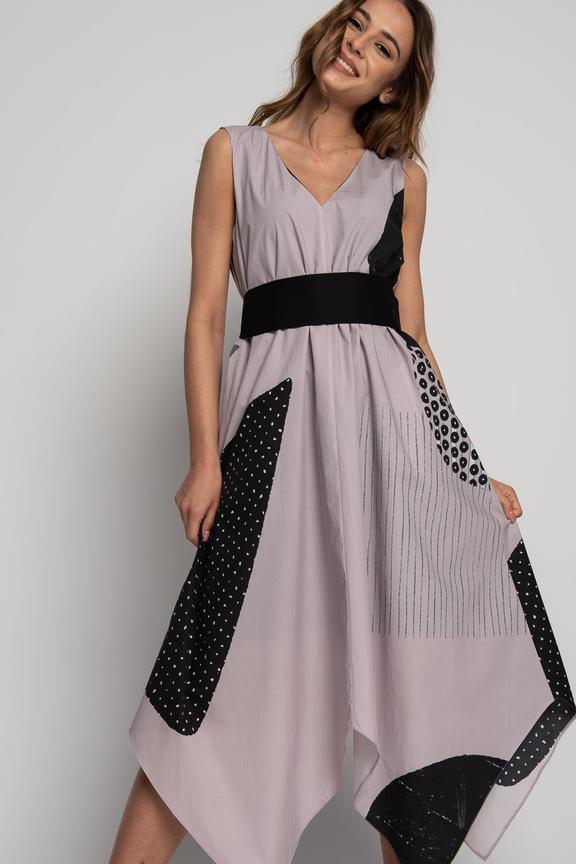 Długa bawełniana sukienka z nadrukiem oraz szarfą