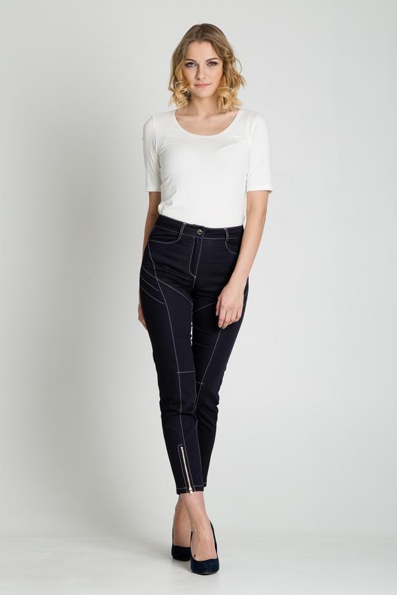 Granatowe spodnie z zamkami na nogawkach