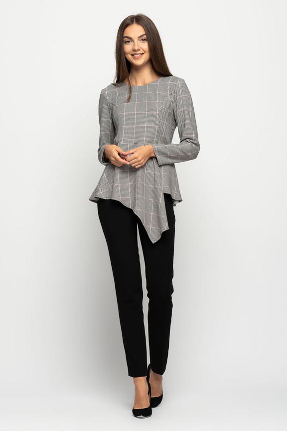 Asymetryczna bluzka z długim rękawem w kratę