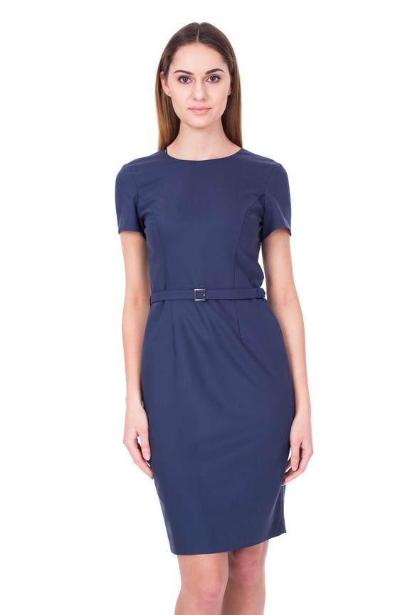 Granatowa dopasowana sukienka z krótkim rękawem
