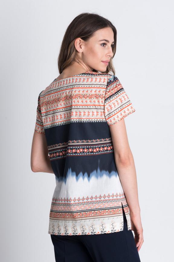 Bawełniana bluzka we wzory z krótkim rękawem