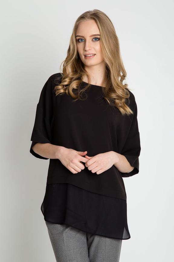 Luźna czarna bluzka z opuszczonym rękawem