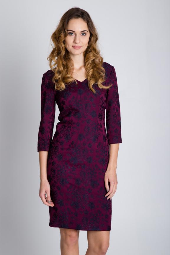 Bordowa sukienka z rękawem 3/4